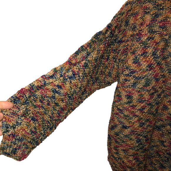 Vintage Hand knit earthy rainbow marl balloon sleeve mock neck sweater X… - Picture 2 of 5